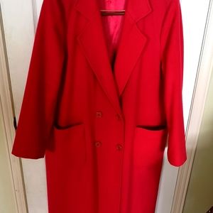 Red full length wool coat